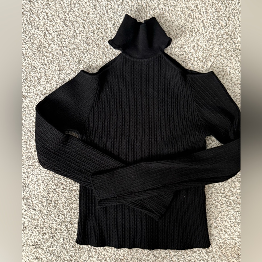 Zara Black Ribbed Cutout Shoulder Sweatshirt